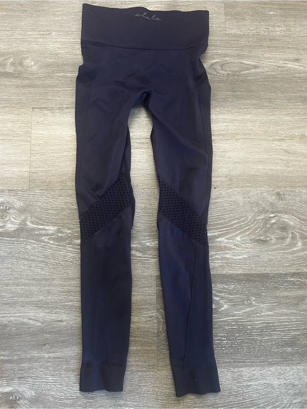 Alala Seamless Tights Mesh Design at Knees Navy Blue Performance Leggings Medium